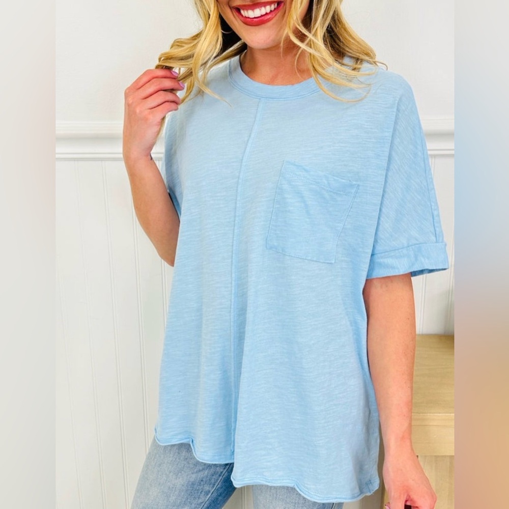 Andrée by Unit Light Blue Relaxed Fit Short Sleeve T-Shirt Pocket Size M